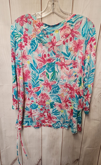 Casey Key Women's Size XL Petite Green & Pink Floral 3/4 Sleeve Top