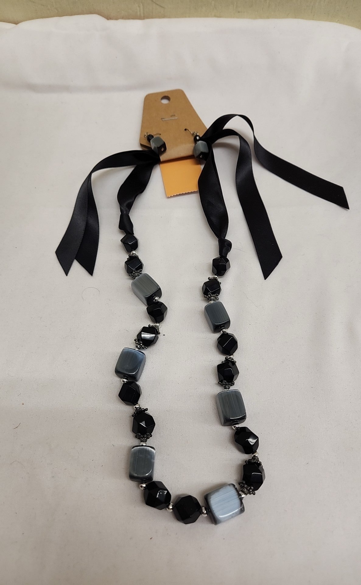 Black Beaded Necklace & Earrings Jewelry Set