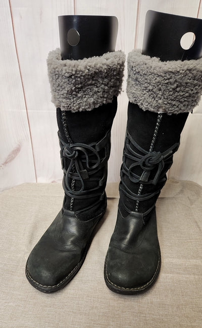 Ugg Tory Shearling Suede Lace Up Women's Size 10 Black Boots Shoes AS IS