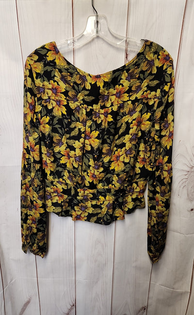 Free People Women's Size 12 Green Floral Long Sleeve Top