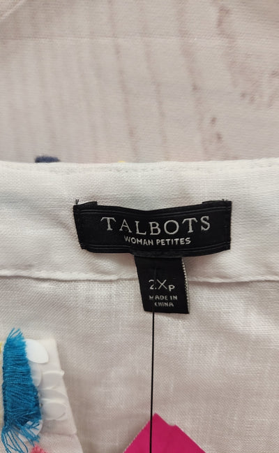 Talbots Women's Size 2X Petite White Linen 3/4 Sleeve Top