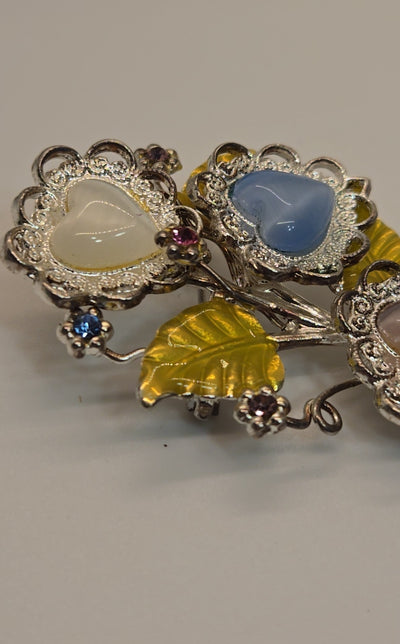 Vtg Kenneth Cole Silvertone Silver Glass Heart Enamel Brooch Pin KC