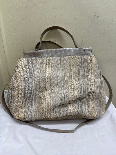 Nancy Gonzalez Geniune Python & Crocodile Skin Tan/Silver Large Purse Bag AS IS