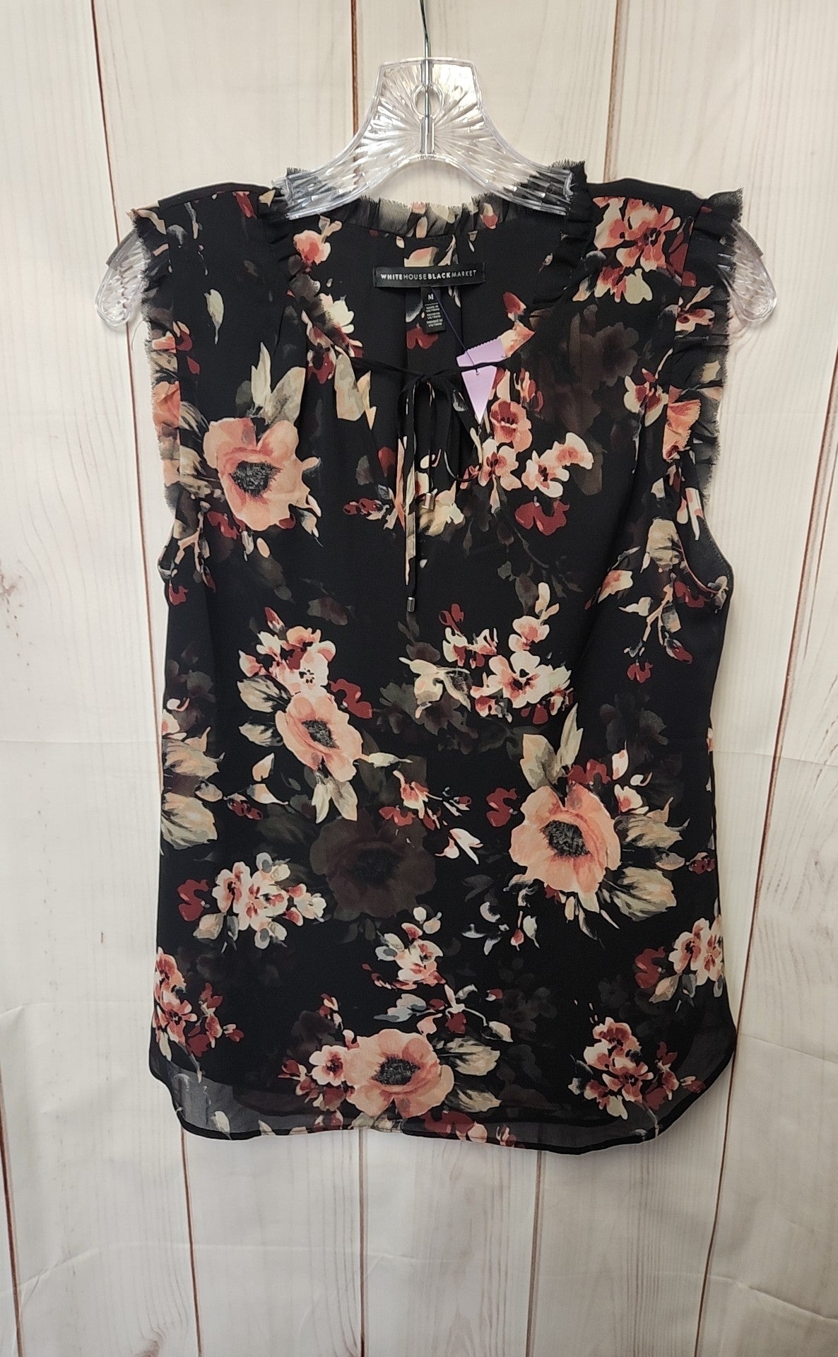 White House Black Market Women's Size M Black Floral Sleeveless Top