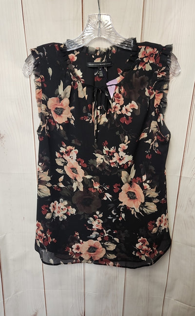 White House Black Market Women's Size M Black Floral Sleeveless Top