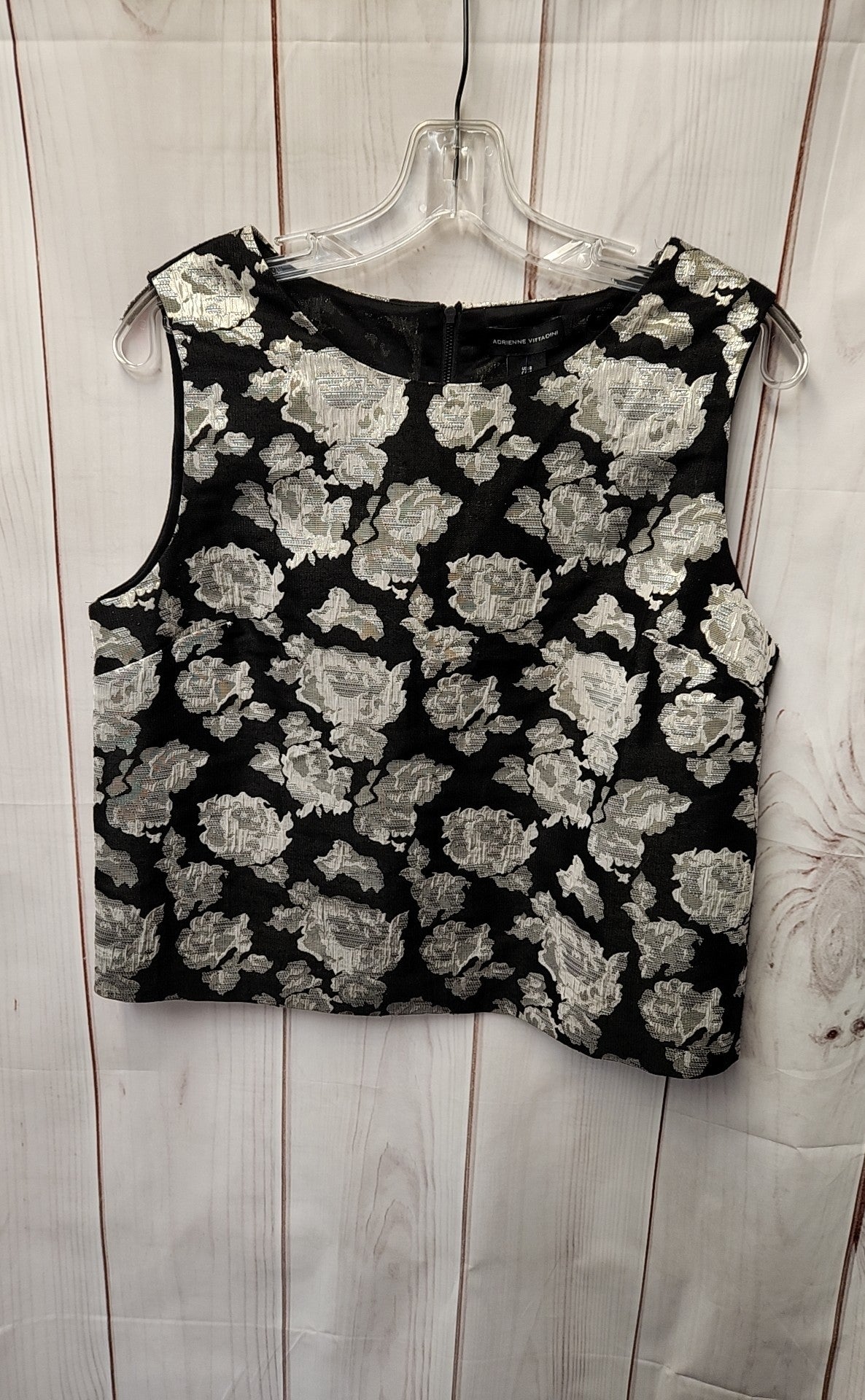Adrienne Vittadini Women's Size 8 Black & White Floral Sleeveless Top