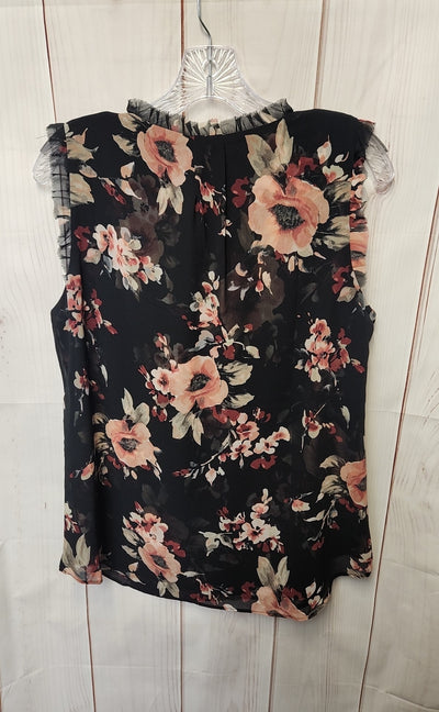 White House Black Market Women's Size M Black Floral Sleeveless Top