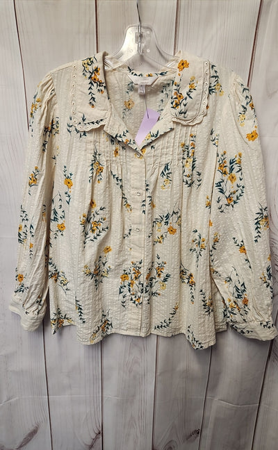 Lauren Conrad Women's Size XL White Floral Long Sleeve Top