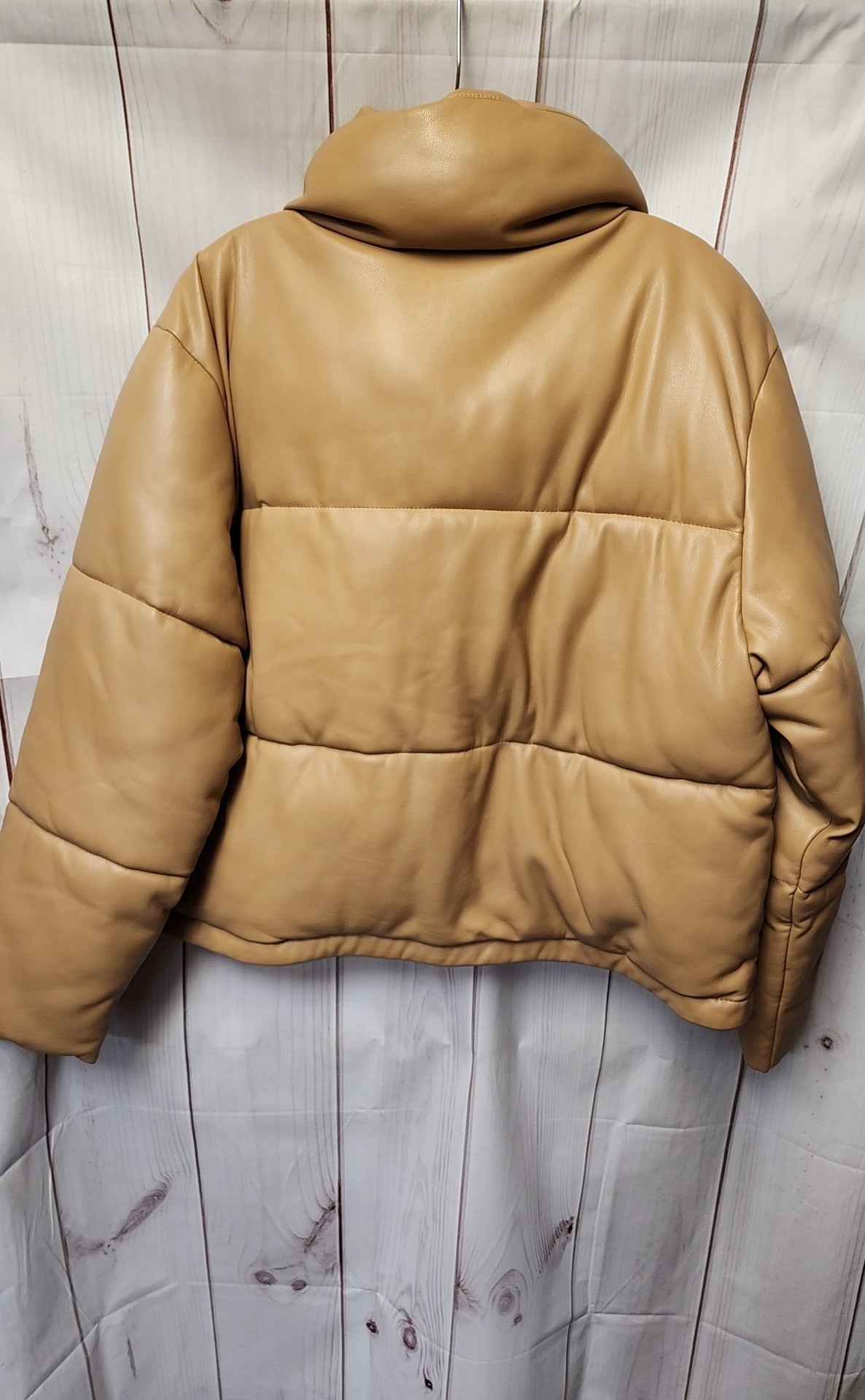 Abercrombie & Fitch Women's Size Large Tan Jacket Mini Puffer Vegan leather