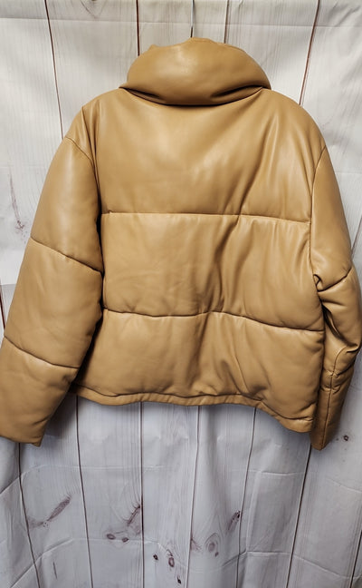 Abercrombie & Fitch Women's Size Large Tan Jacket Mini Puffer Vegan leather