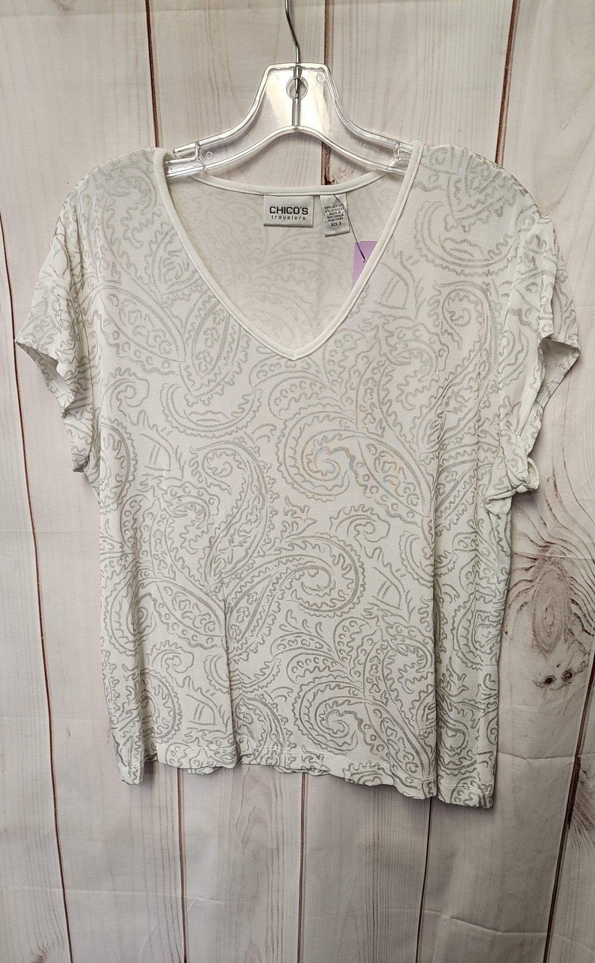 Chico's Women's Size 3 = US XL White Short Sleeve Top