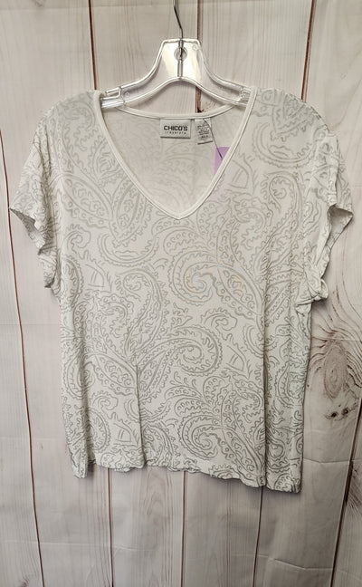 Chico's Women's Size 3 = US XL White Short Sleeve Top