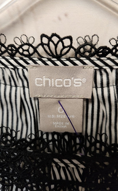 Chico's Women's Size 0 = US S Black & White 3/4 Sleeve Top