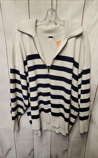 Free People Women's Size L White & Blue Coastal Stripe Pullover Sweater