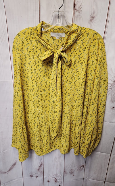 Loft Women's Size 16 Yellow Floral Long Sleeve Top
