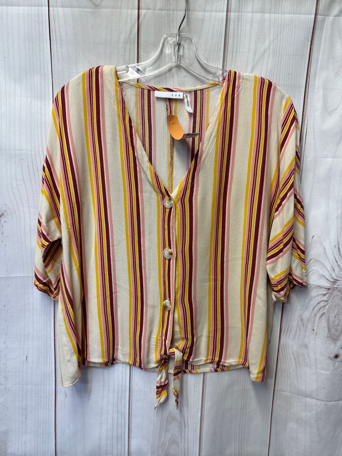 LUQ Women's Size L Yellow Short Sleeve Top