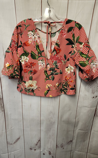 Zara Women's Size XS Red Floral Short Sleeve Top