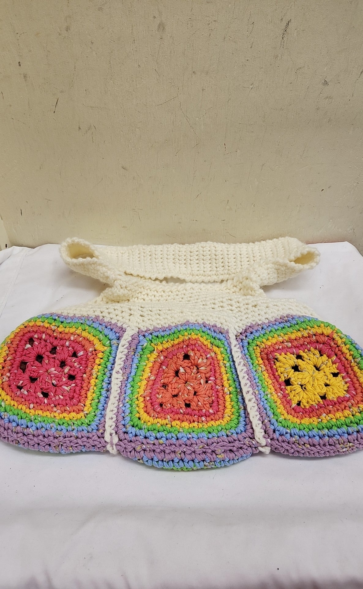 Handmade Crochet Rainbow Flannel Lined Purse Bag