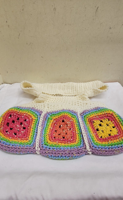 Handmade Crochet Rainbow Flannel Lined Purse Bag