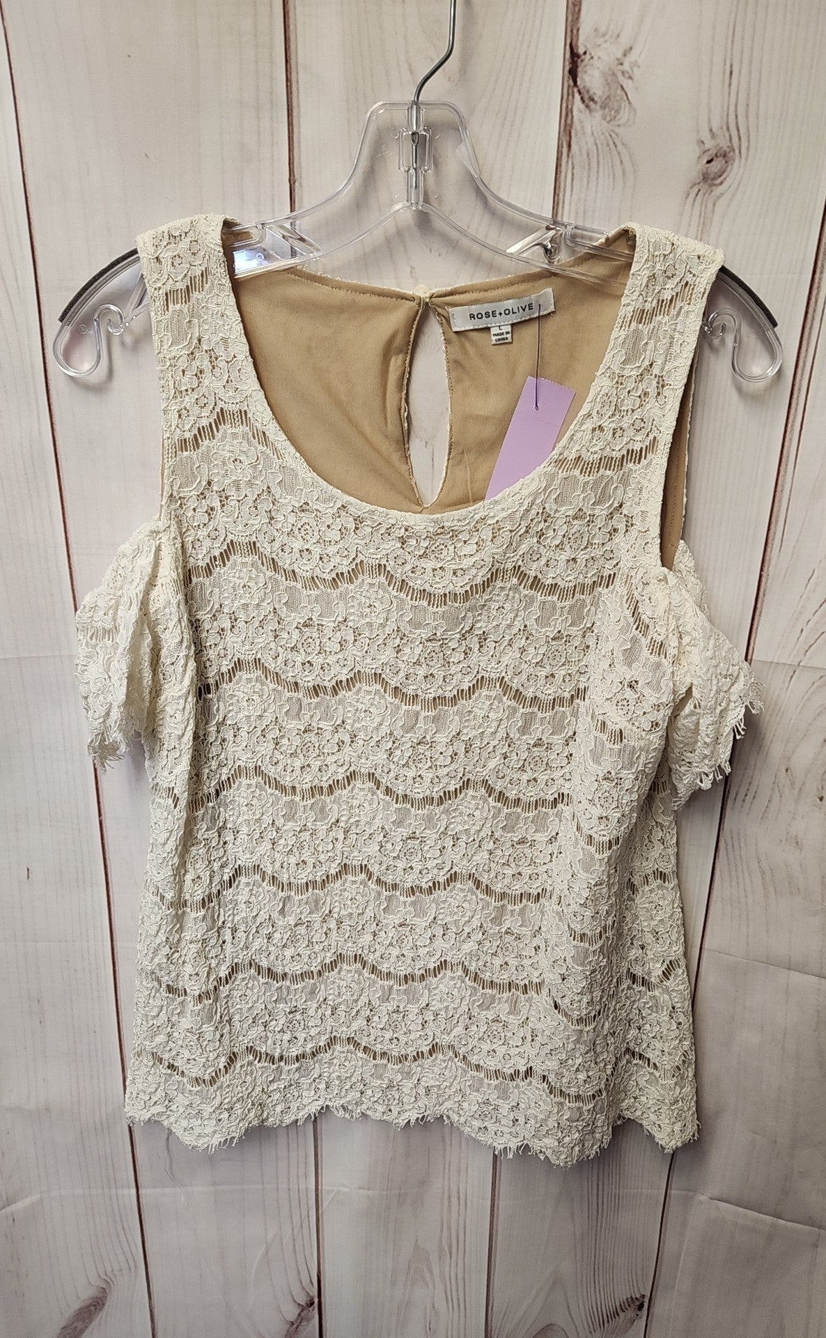 Rose & Olive Women's Size L White Cold Shoulder Top
