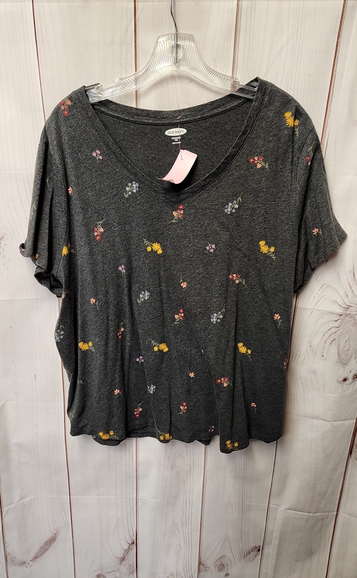 Old Navy Women's Size XXL Gray Floral Short Sleeve Top