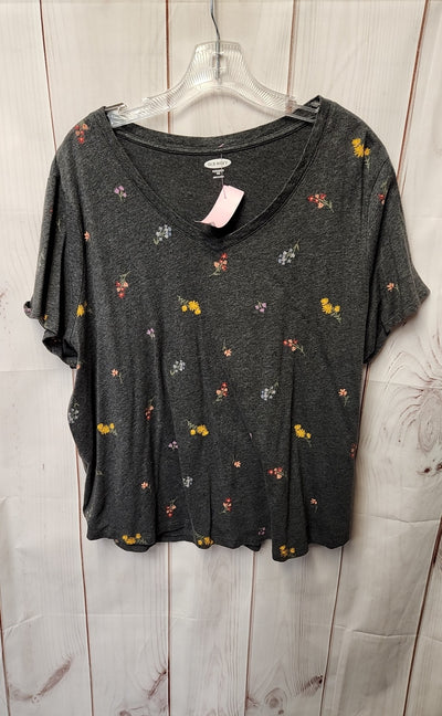 Old Navy Women's Size XXL Gray Floral Short Sleeve Top