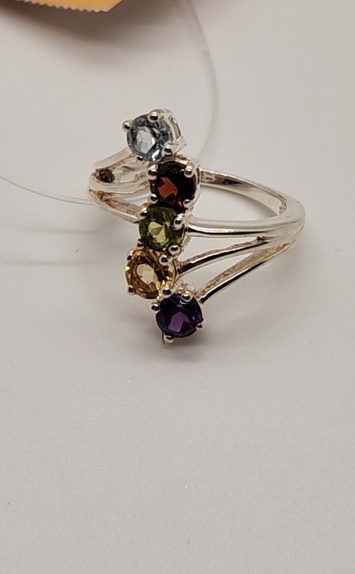 Ring Size 5 Blue, Red, Gree, Yellow, Purple Stone .925 Sterling Silver Ring