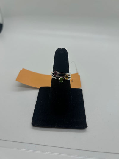 3 Sterling Ring Set Size 9  Yellow, Green & Purple .925 Sterling Silver Ring