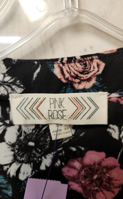 Pink Rose Women's Size XS Black Floral Short Sleeve Top