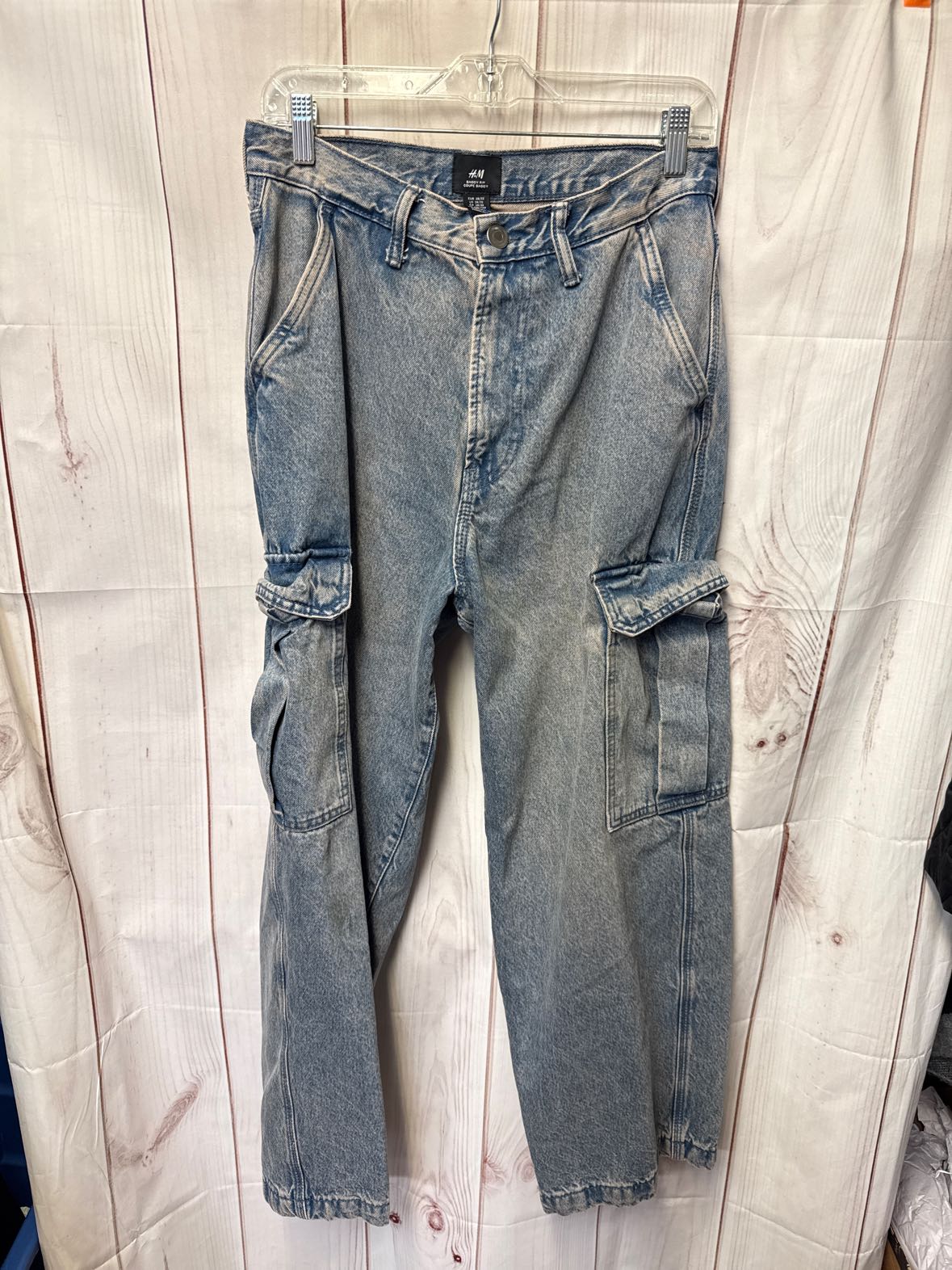 H&M Men's Size 28x32 Baggy Fit Coupe Baggy Cargo Pocket Distressed Blue Jeans