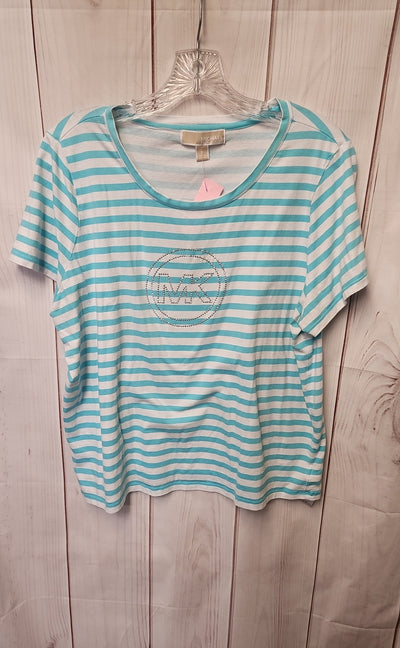Michael Kors Women's Size 1X White & Blue Short Sleeve Top