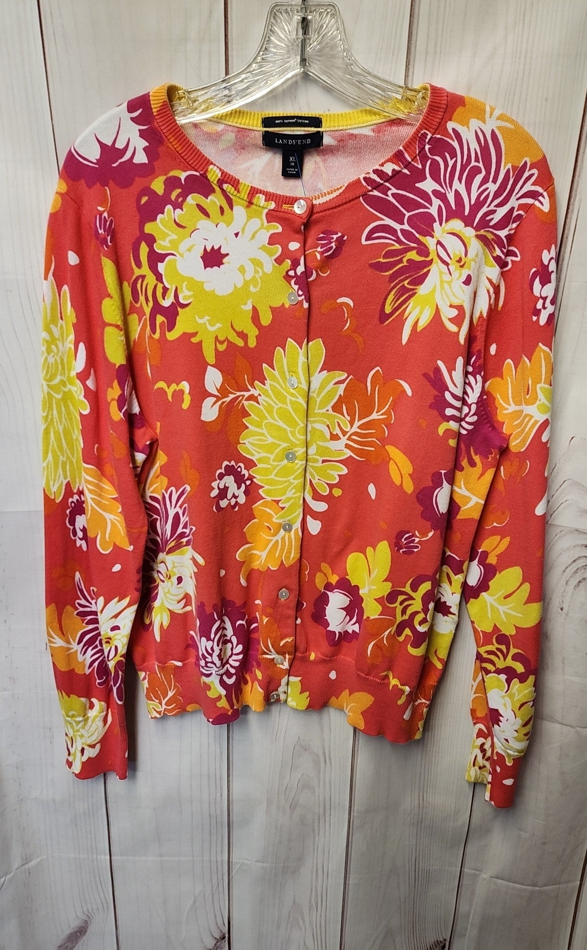 Lands End Women's Size XL Pink Floral Cardigan