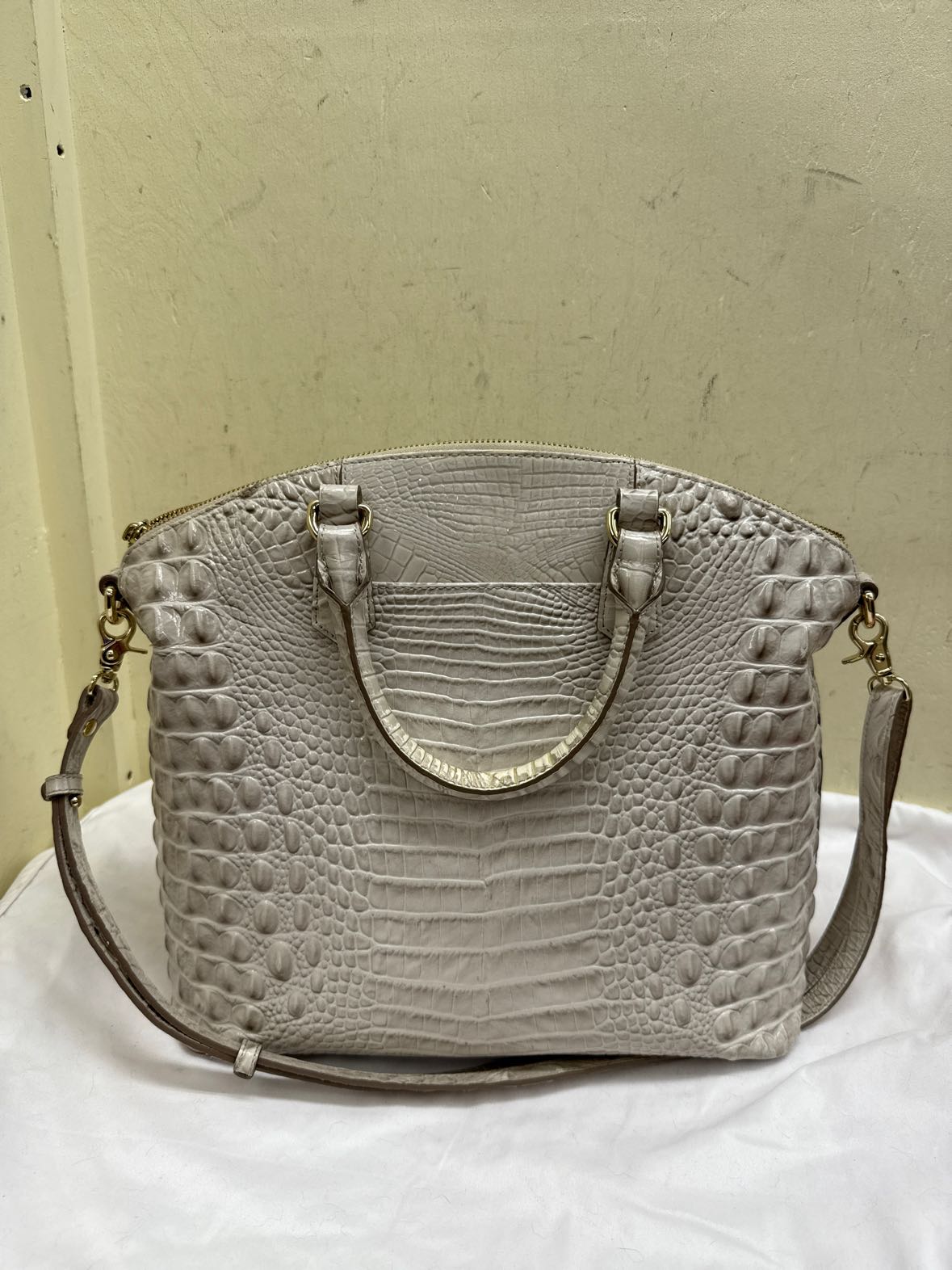 Brahmin White Leather Large Duxbury Satchel Purse Bag