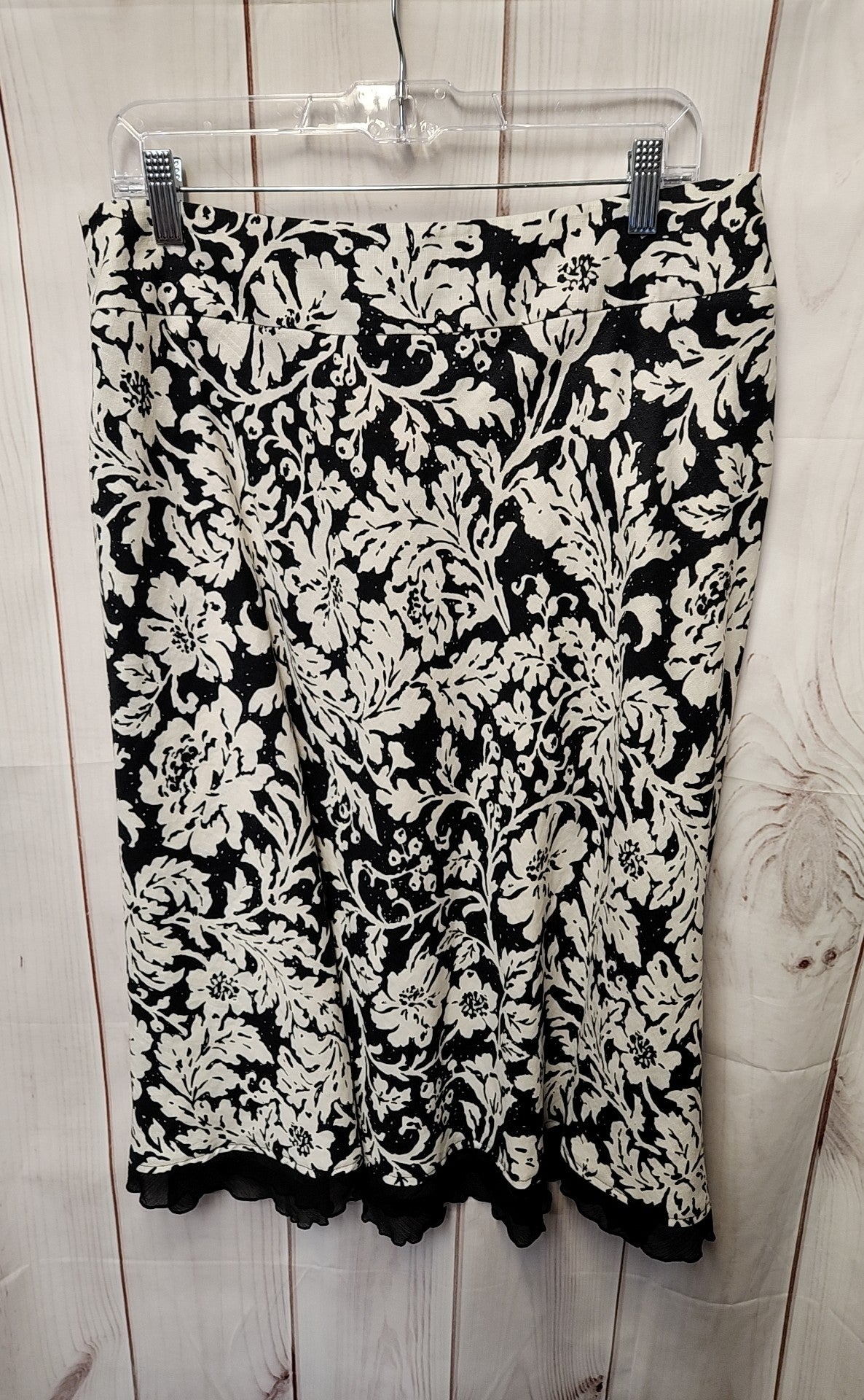 Style & Co Women's Size 12 White & Black Linen Floral Skirt