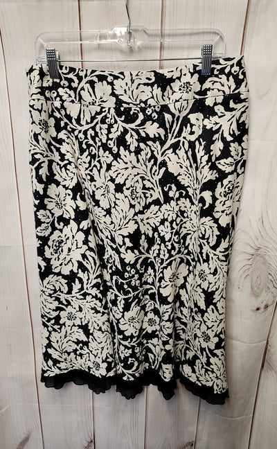 Style & Co Women's Size 12 White & Black Linen Floral Skirt