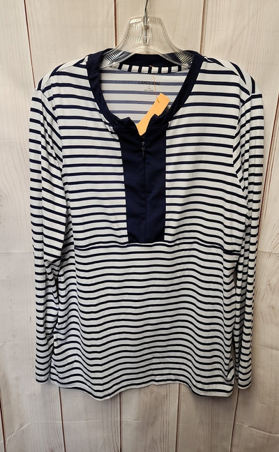 Lands End Women's Size L White & Blue Long Sleeve Top