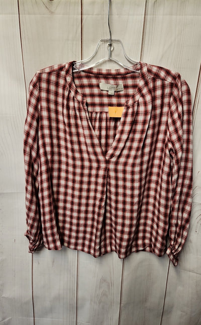 Loft Women's Size S Petite Red & White Long Sleeve Top