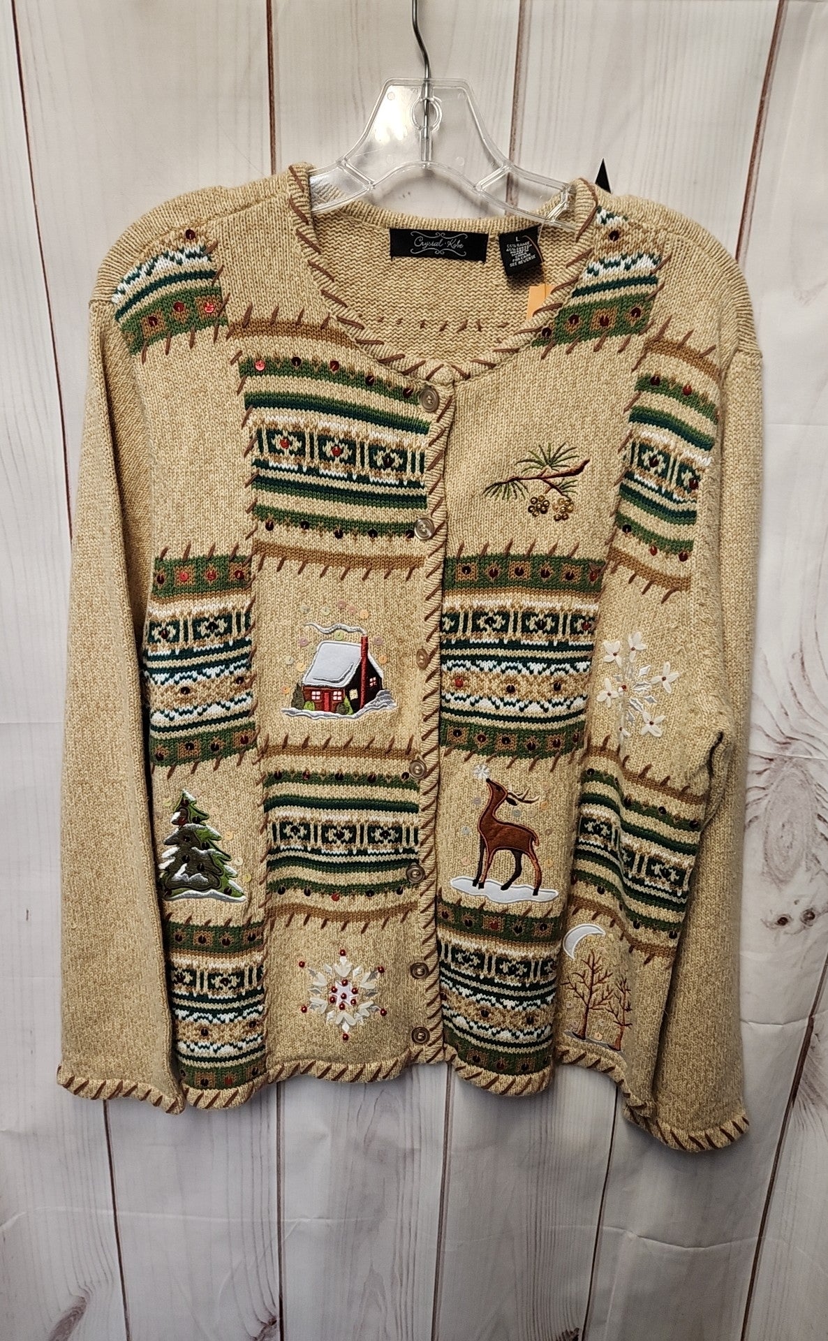 Crystal Kobe Women's Size L Beige Cardigan