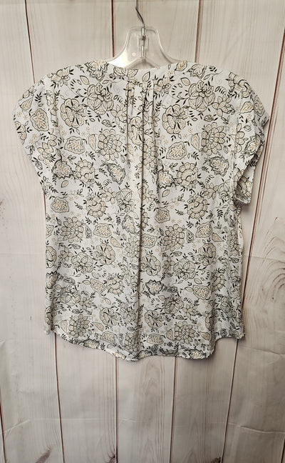 NWT Liz Claiborne Women's Size M Petite White Floral Short Sleeve Top