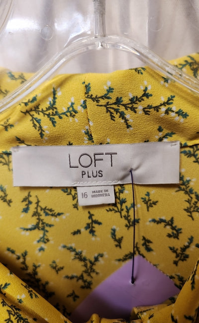 Loft Women's Size 16 Yellow Floral Long Sleeve Top