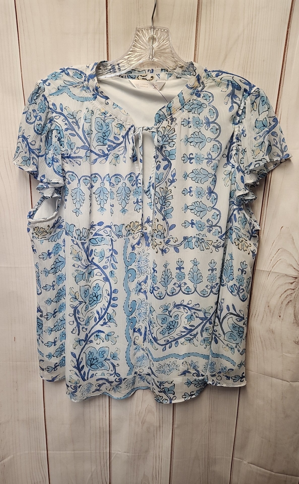 Lauren Conrad Women's Size XL White & Blue Short Sleeve Top
