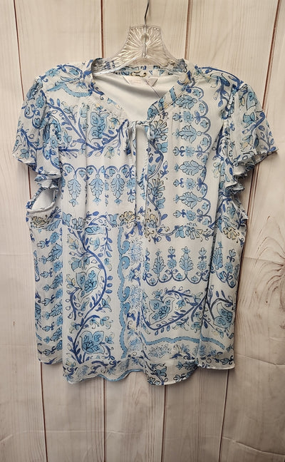 Lauren Conrad Women's Size XL White & Blue Short Sleeve Top