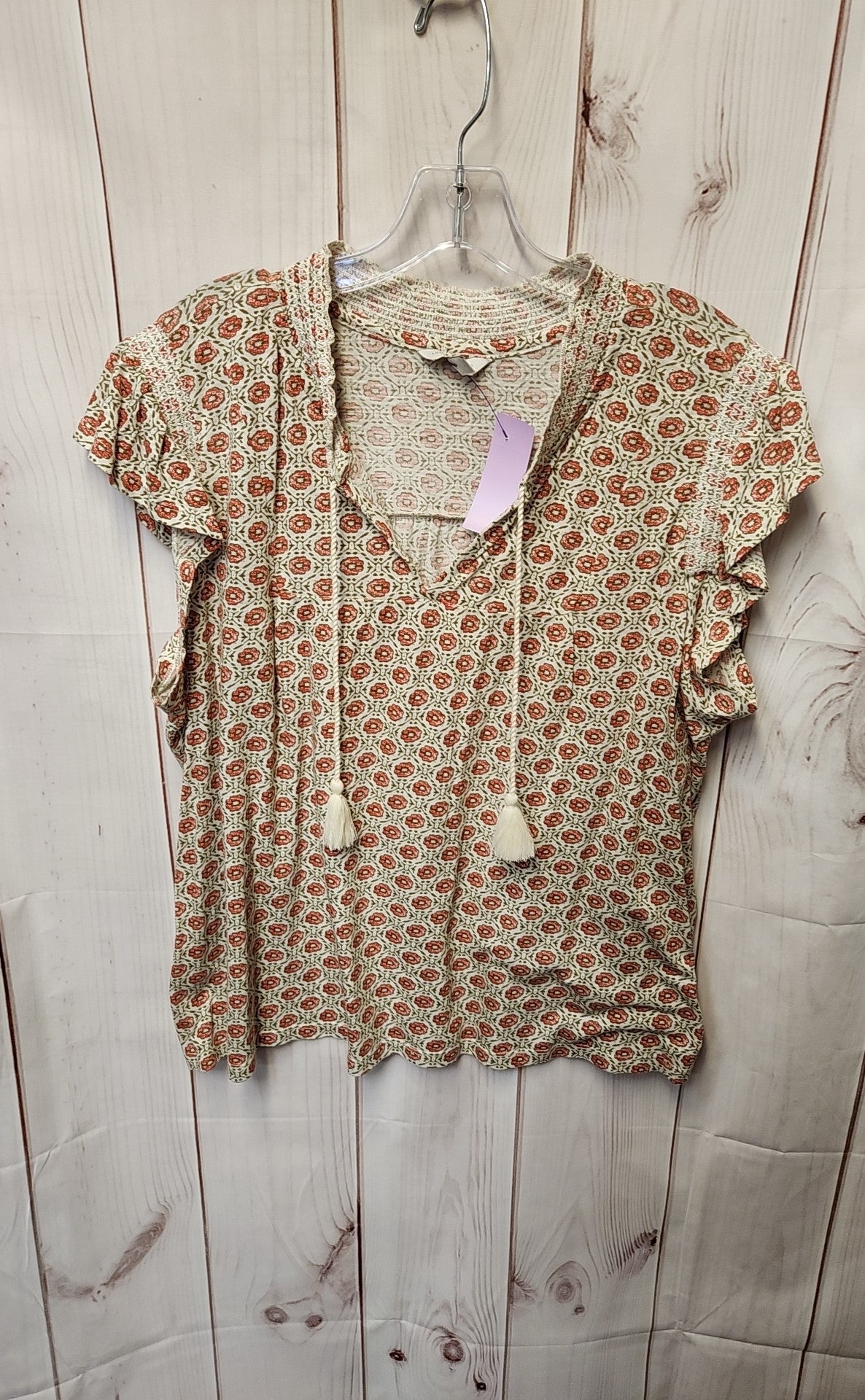 Lucky Brand Women's Size XL Beige Floral Short Sleeve Top