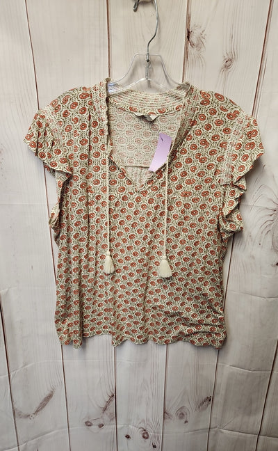 Lucky Brand Women's Size XL Beige Floral Short Sleeve Top