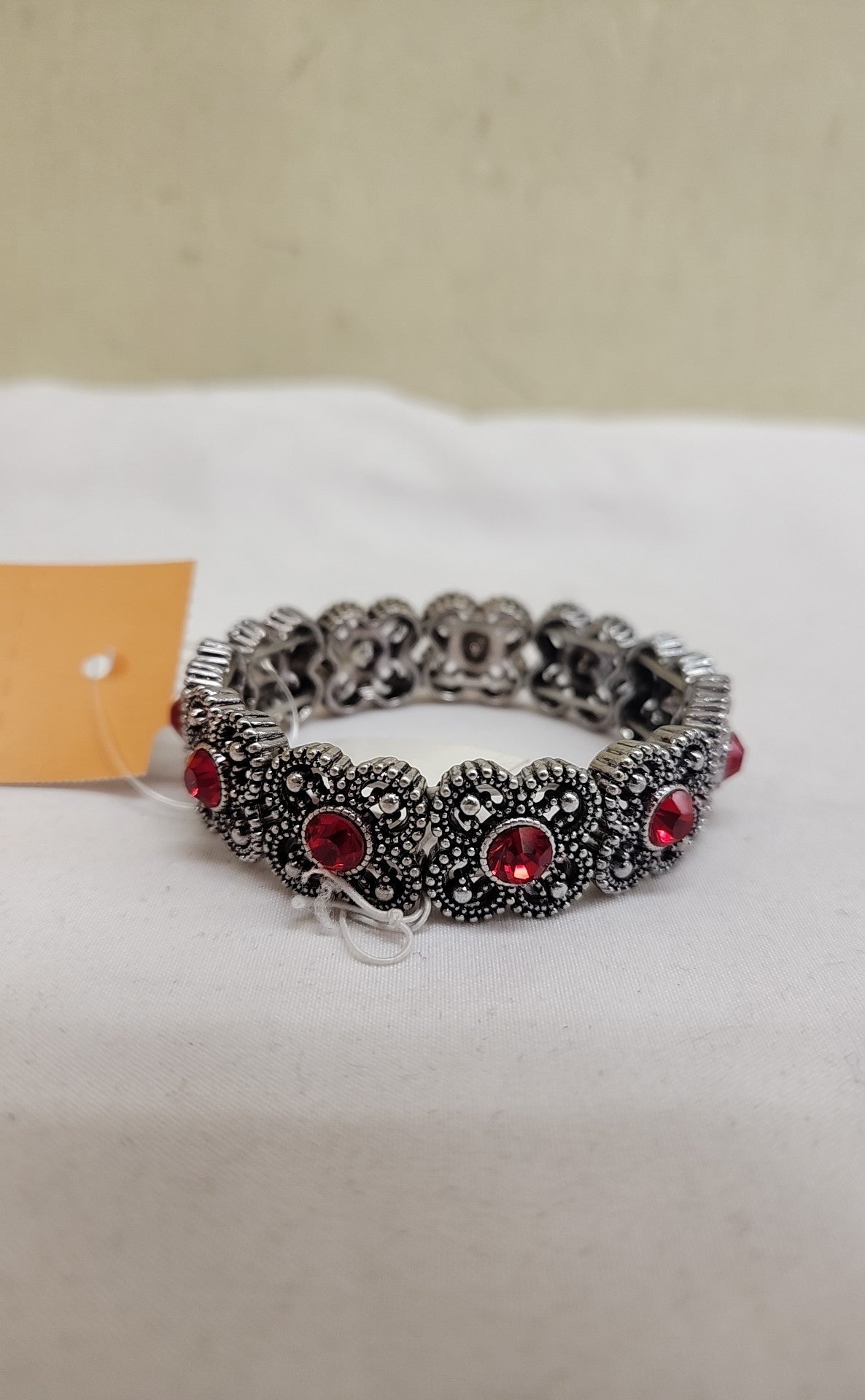 Silver & Red Stretch Bracelet