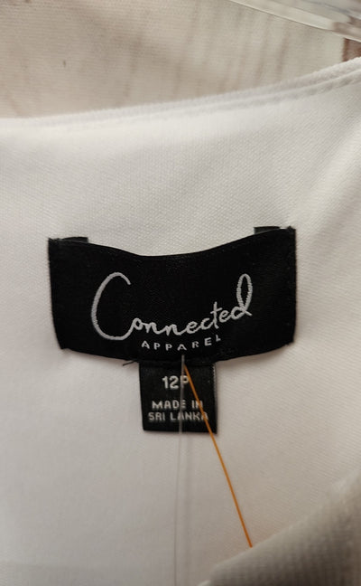 Connected Women's Size 12 Petite White & Black Floral Dress