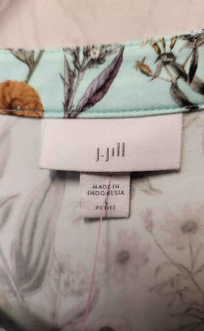 J Jill Women's Size L Petite Light Blue Floral 3/4 Sleeve Top