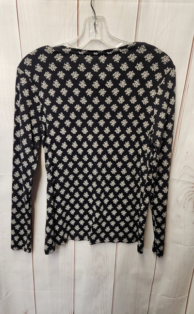 Croft & Barrow Women's Size L Black Floral Long Sleeve Top