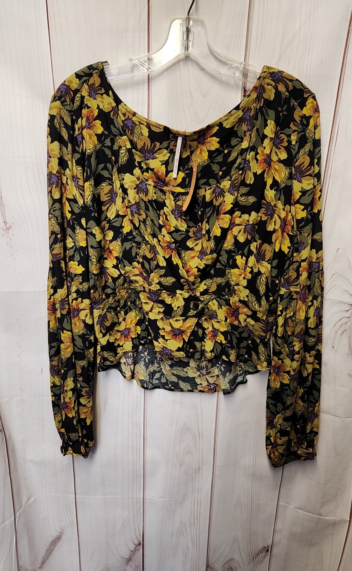 Free People Women's Size 12 Green Floral Long Sleeve Top