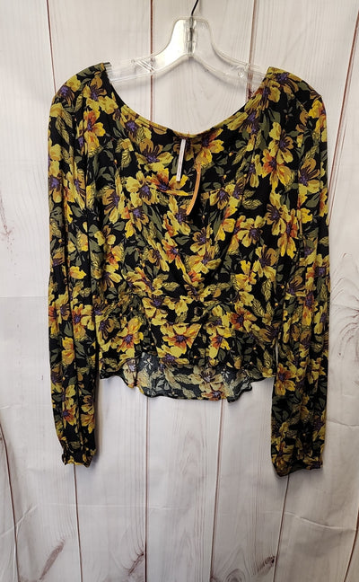 Free People Women's Size 12 Green Floral Long Sleeve Top